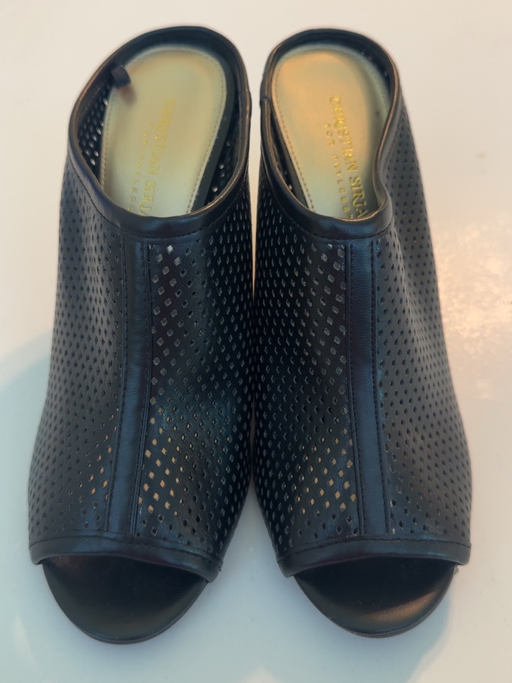 Christian Siriano Black Perforated Peep-Toe Mules